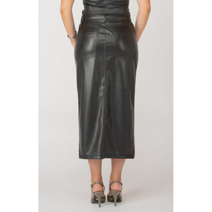 Black Tape Faux Leather Midi Skirt