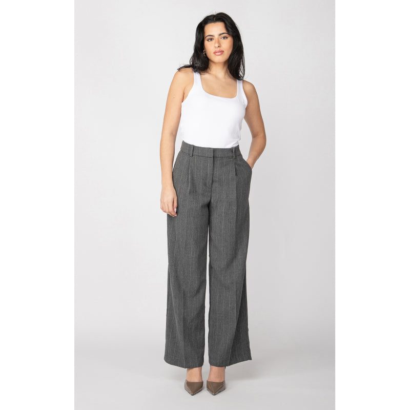 Black Tape Wide Leg Pin Stripe Trouser