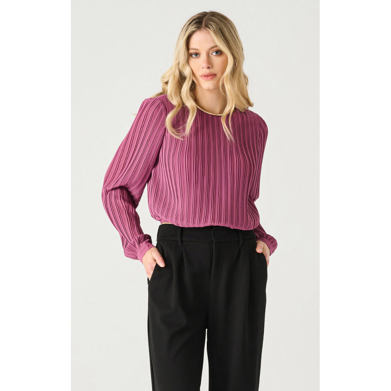 Black Tape Long Sleeve Pleated Blouse