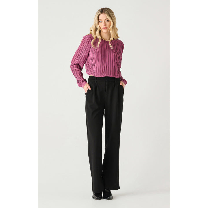 Black Tape Long Sleeve Pleated Blouse