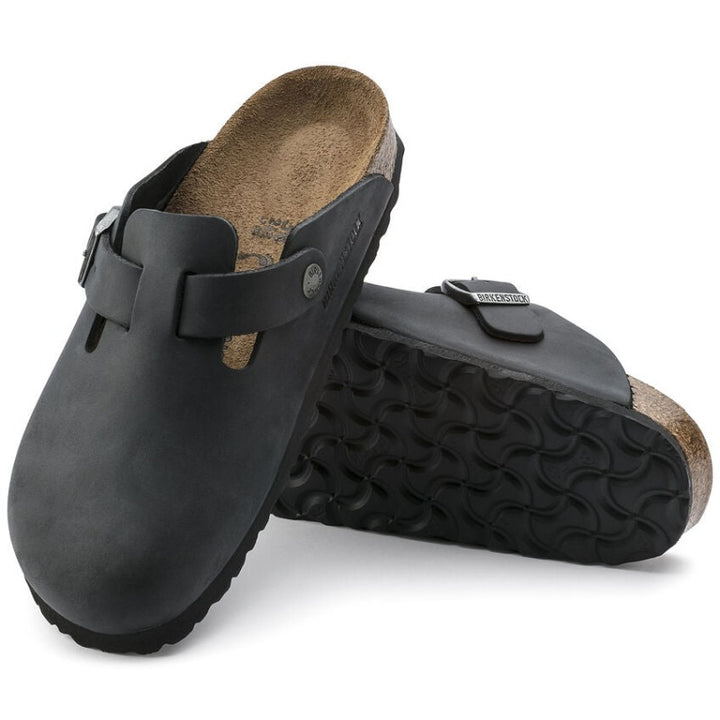 Birkenstock Boston Cuir Huilé Noir - Régulier