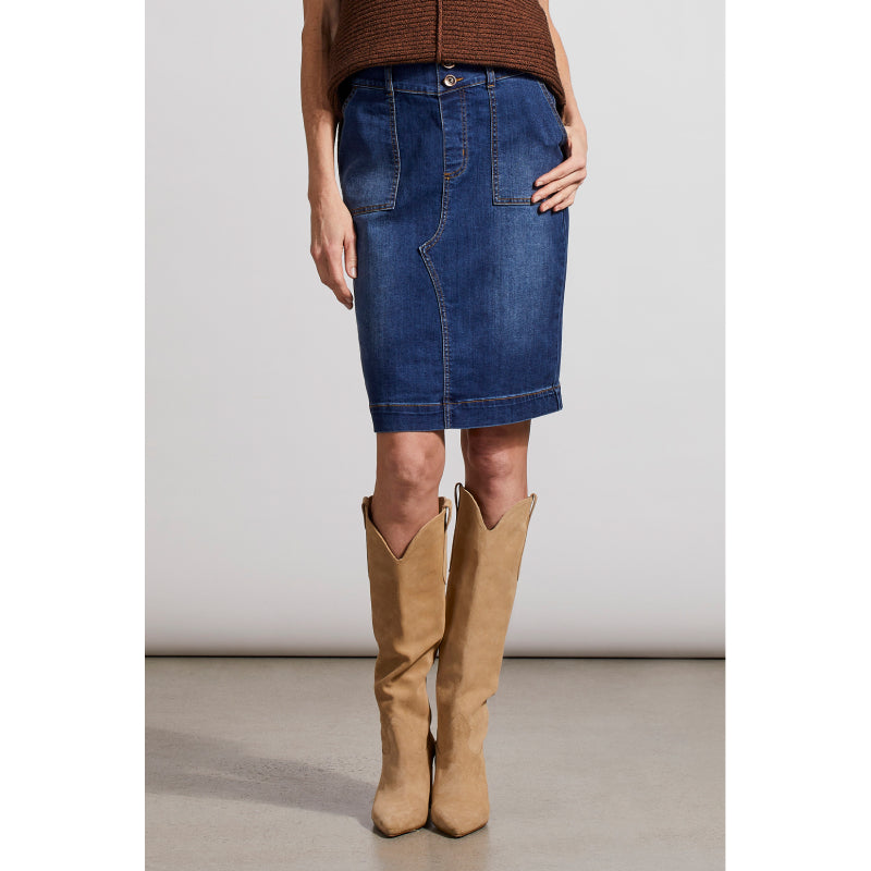 Tribal Pull On Knee Length Denim Skirt