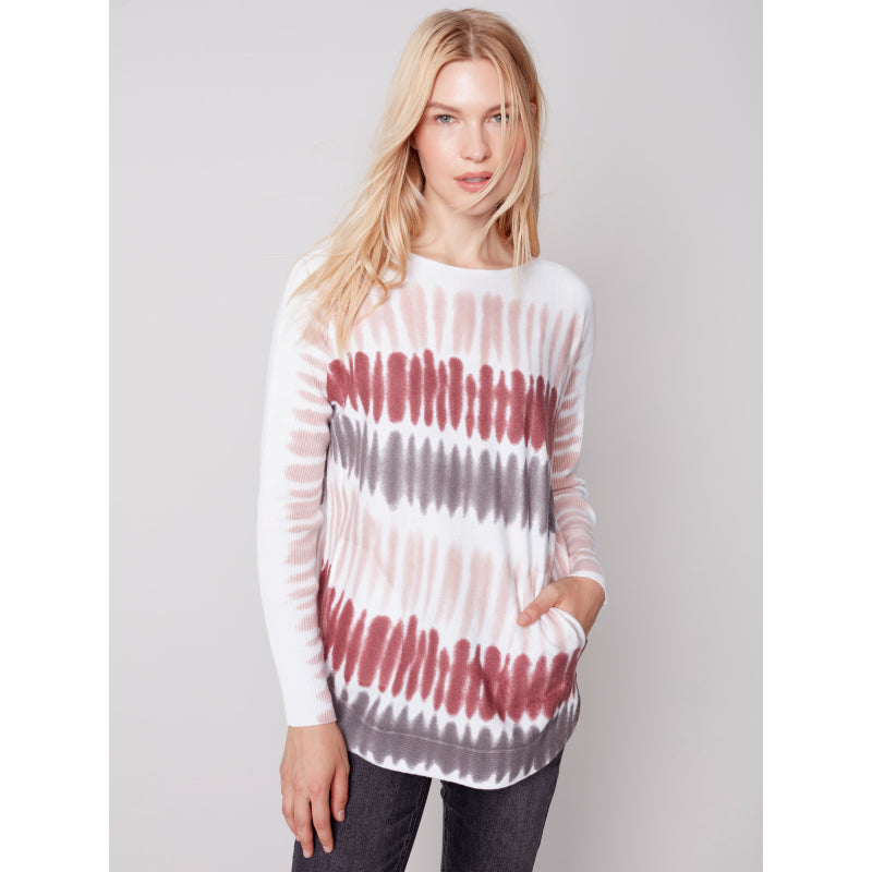 Charlie B Printed Cuff Lace-Up Detail Sweater