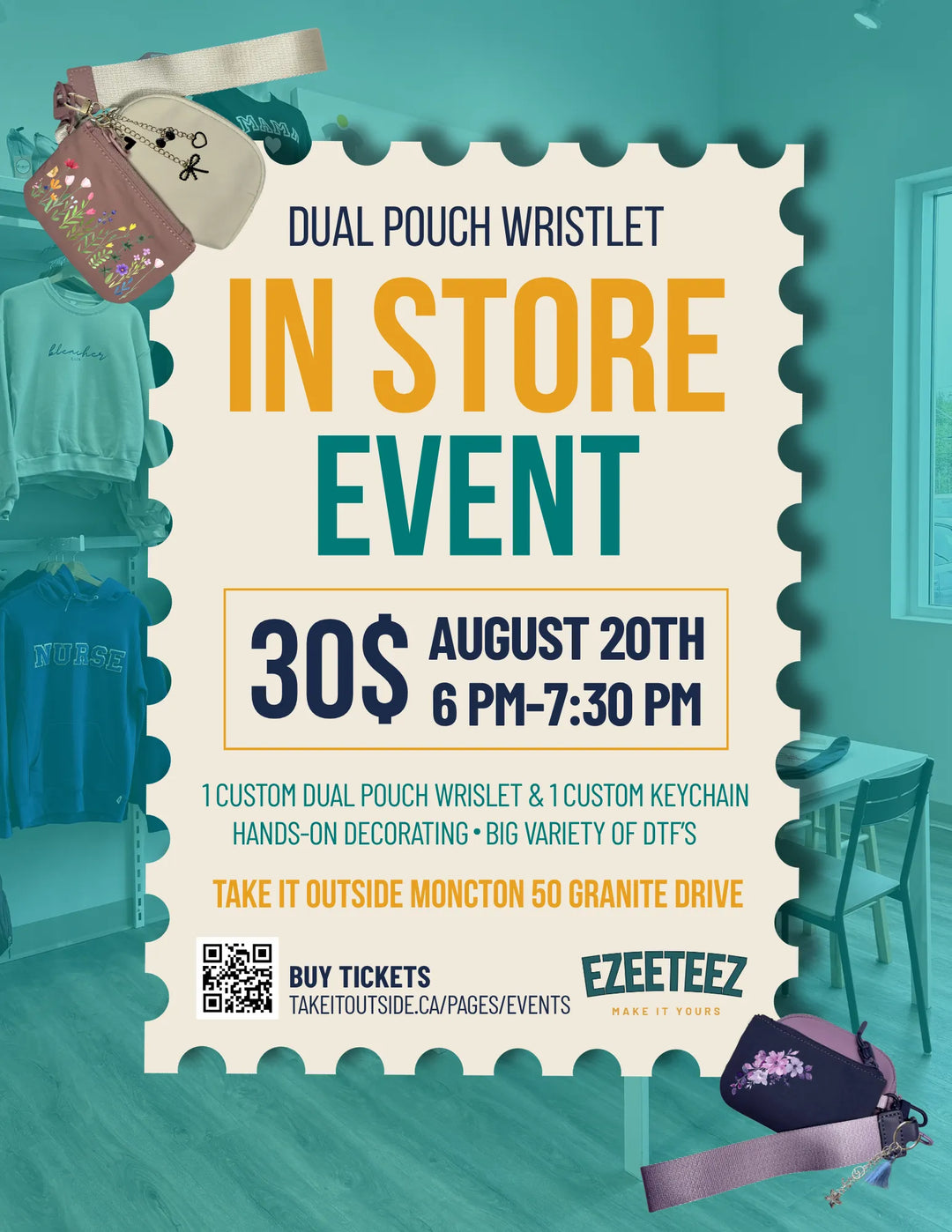 EzeeTeez Dual Pouch Wristlet Store Event Ticket