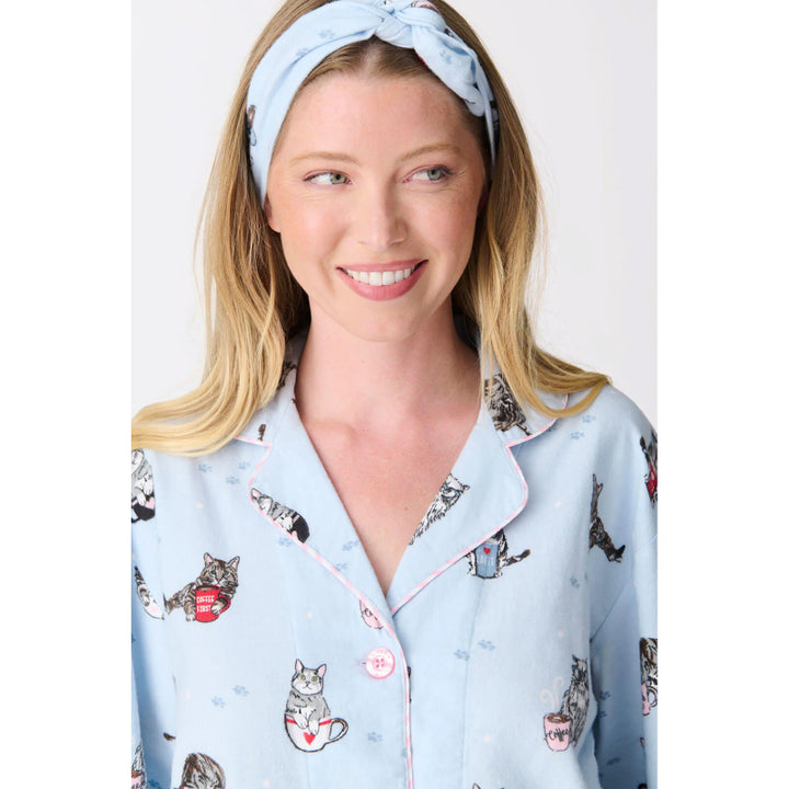 PJ Salvage Coffee & Cat Naps Flannel PJ Set