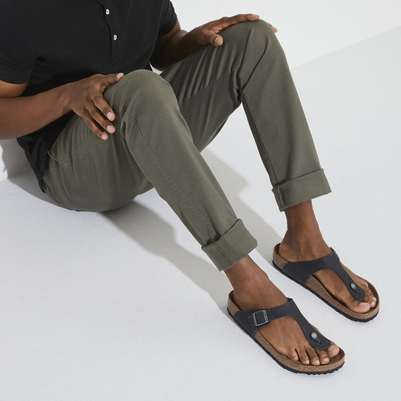 Birkenstock Gizeh Cuir Huilé Noir - Régulier