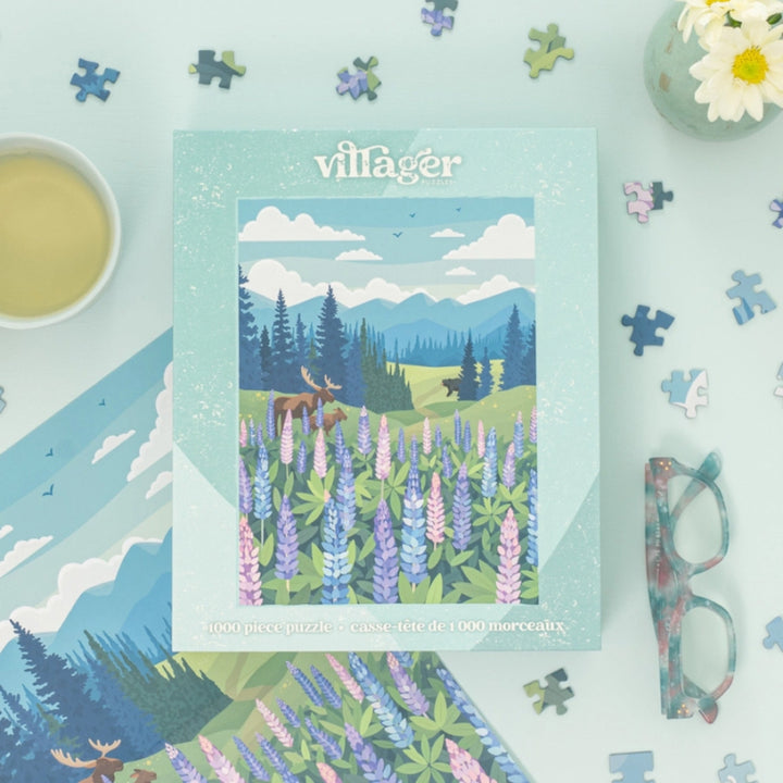 Casse-tête Villageois - Prairie des lupins | Casse-tête de 1000 pièces