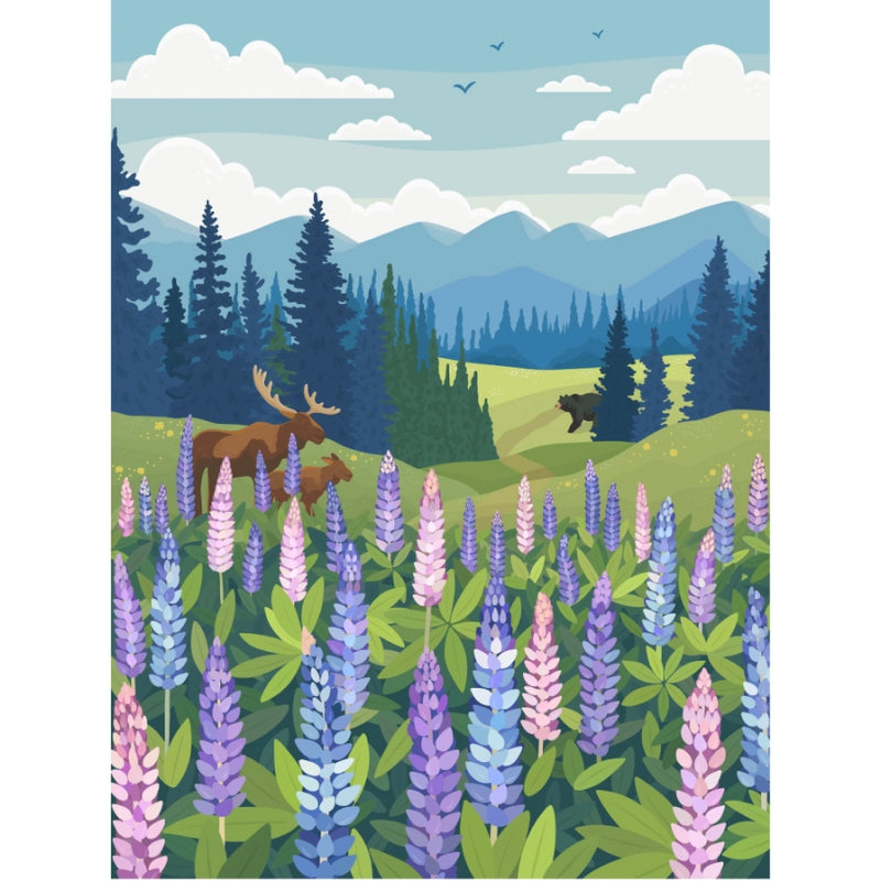 Casse-tête Villageois - Prairie des lupins | Casse-tête de 1000 pièces