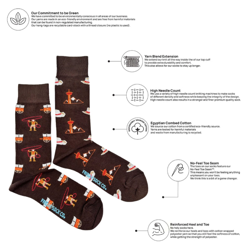 Friday Sock Co. - Chaussettes mi-mollet dépareillées Rétro Rodéo pour hommes