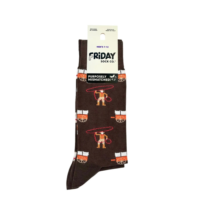 Friday Sock Co. - Chaussettes mi-mollet dépareillées Rétro Rodéo pour hommes