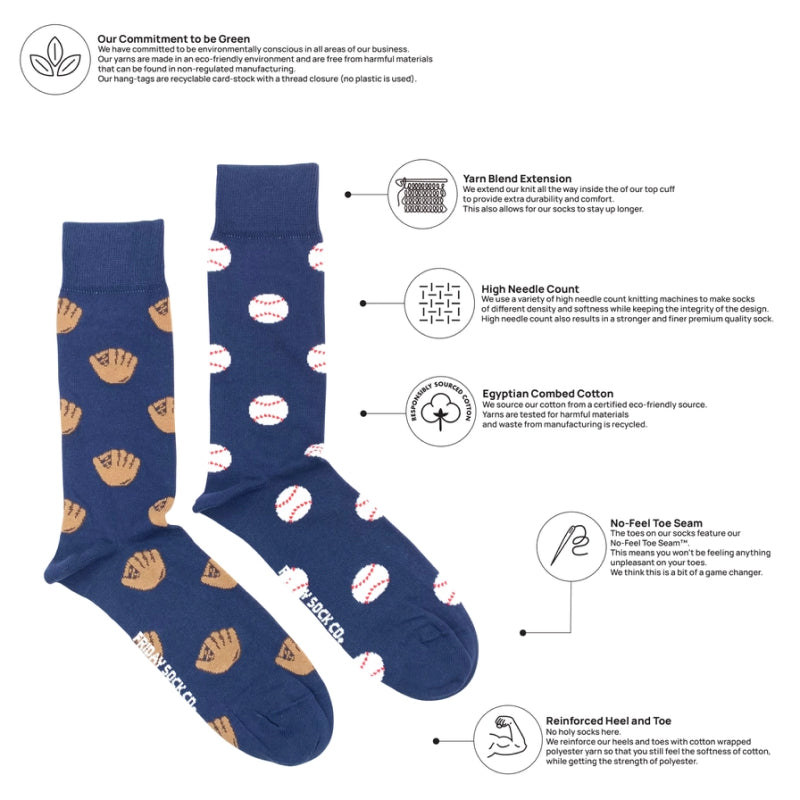 Friday Sock Co. Chaussettes Dépareillées Homme Gant de Baseball et Balle de Baseball