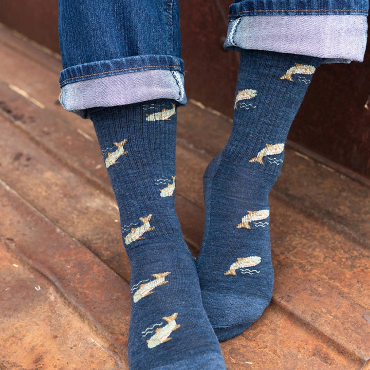 Friday Sock Co. Chaussettes Homme en Laine Mérinos Motif Poisson