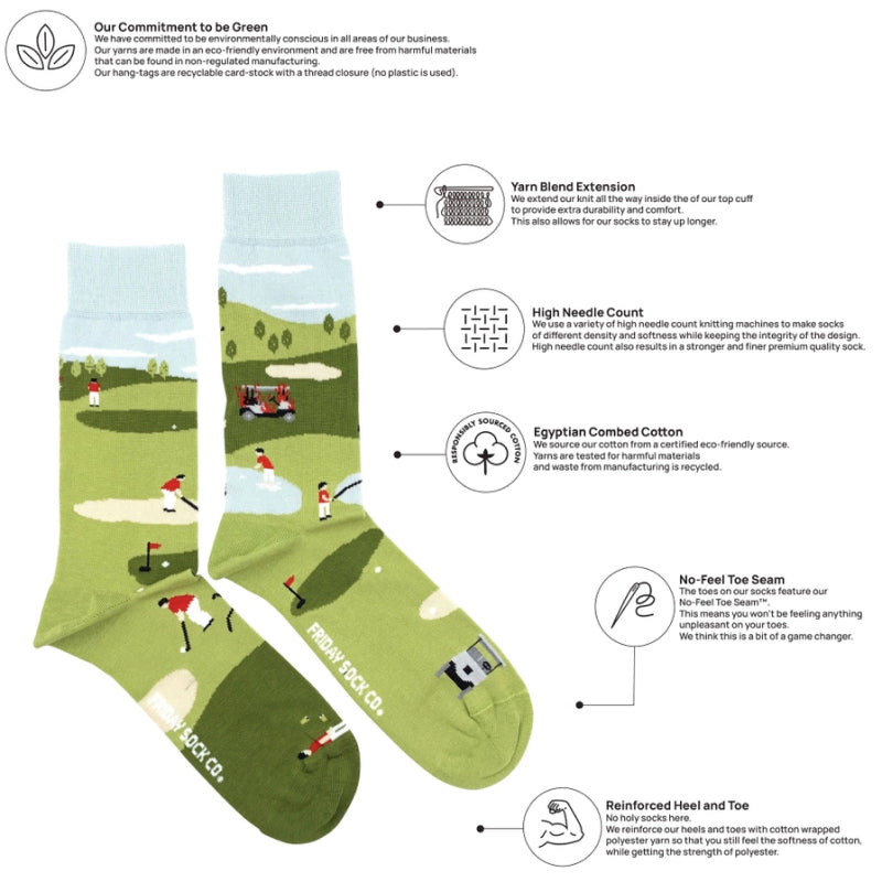 Friday Sock Co. Chaussettes pour hommes Scène de golf amusante