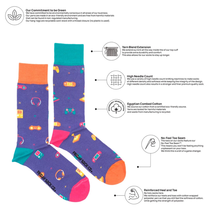 Friday Sock Co. Chaussettes pour hommes Motifs Jeux Vidéo