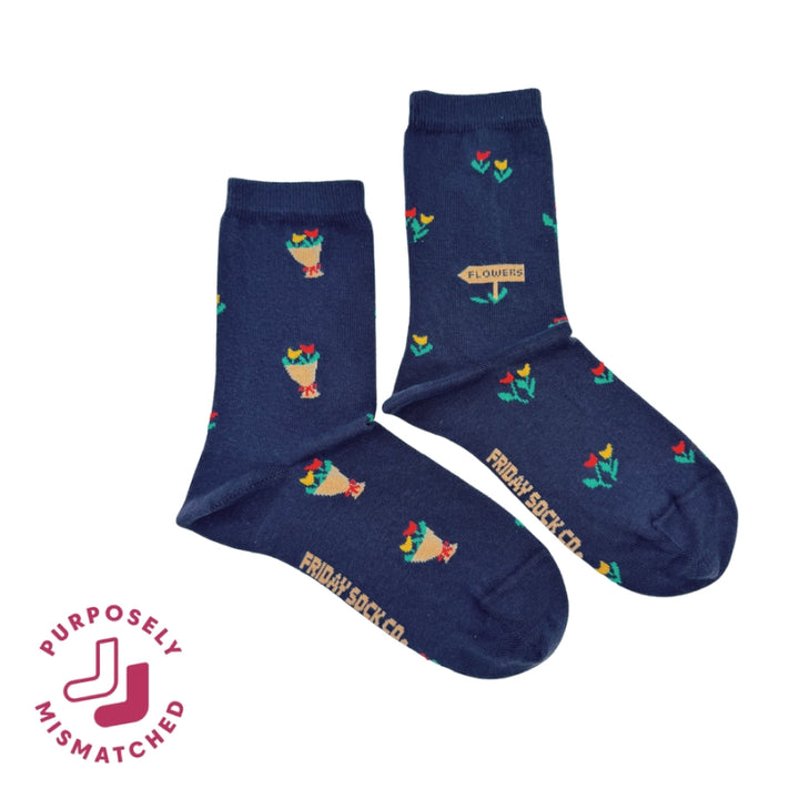 Friday Sock Co. Chaussettes Dépareillées à Motifs de Tulipes pour Femme
