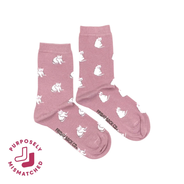 Friday Sock Co. Chaussettes blanches à motif chat pour femme