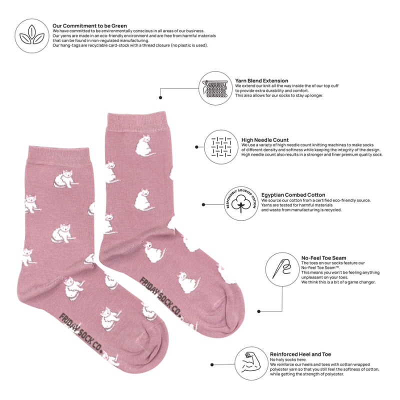 Friday Sock Co. Chaussettes blanches à motif chat pour femme