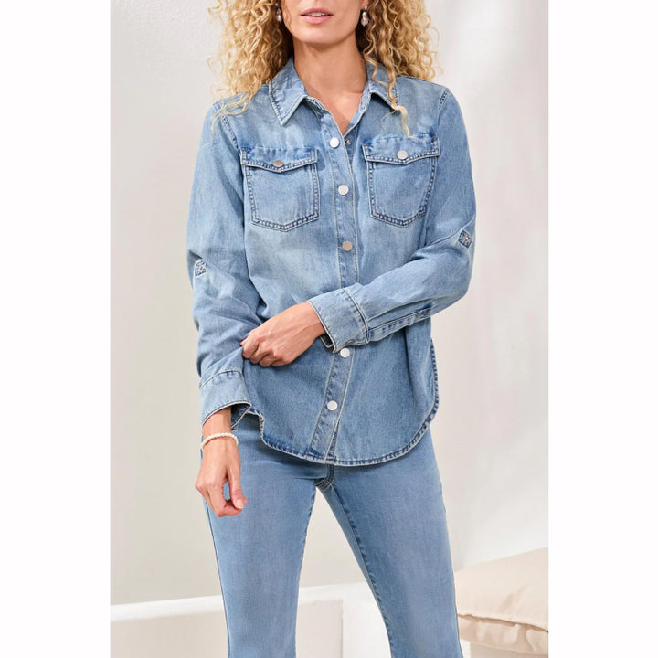 Chemise classique en denim doux avec manches retroussables Tribal