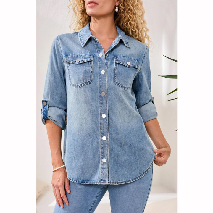 Chemise classique en denim doux avec manches retroussables Tribal
