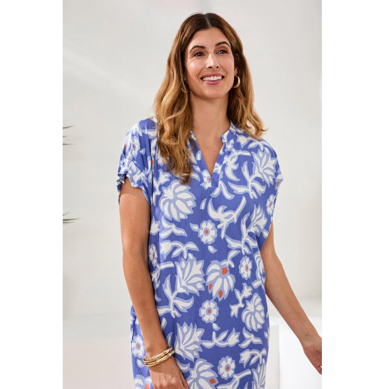 Robe trapèze à encolure en V et manches volantées à motif tribal