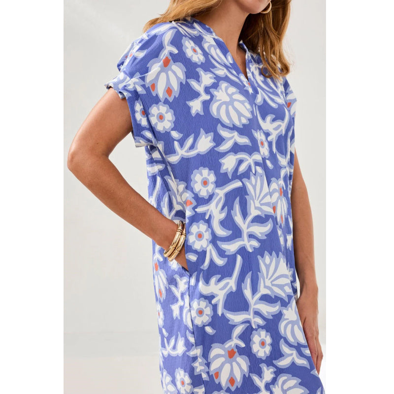 Robe trapèze à encolure en V et manches volantées à motif tribal