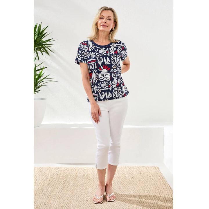 Haut ras-du-cou en tricot flammé à imprimé tribal