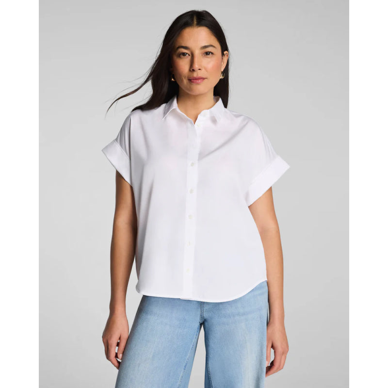 SPANX® Poplin Oversized Short Sleeve Button Down