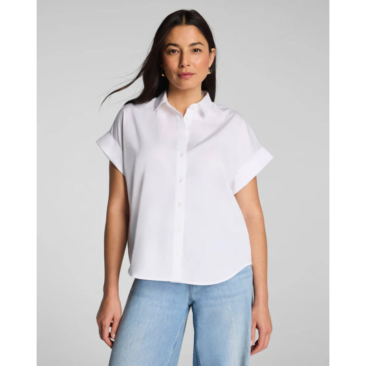 SPANX® Poplin Oversized Short Sleeve Button Down