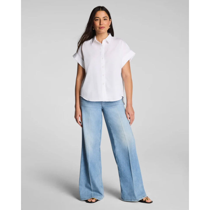 SPANX® Poplin Oversized Short Sleeve Button Down