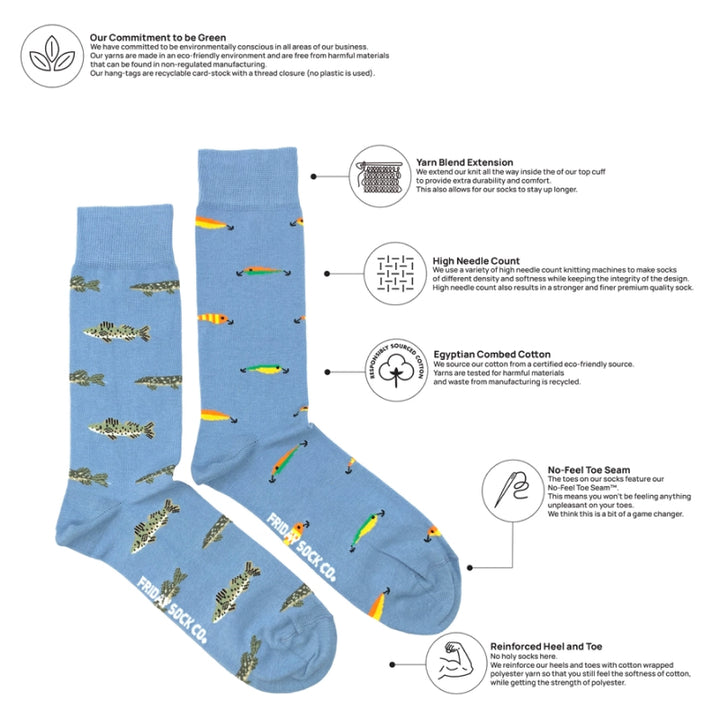 Friday Sock Co. Chaussettes pour Homme Poissons et Leurres de Pêche