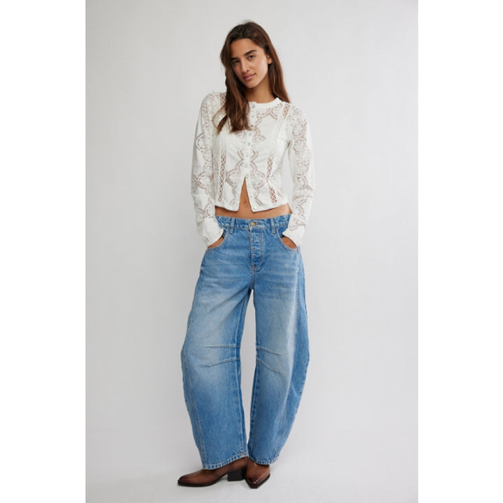 Free People Good Luck Jean Coupe Droite Taille Mi-Haute - Ultra Light Beam