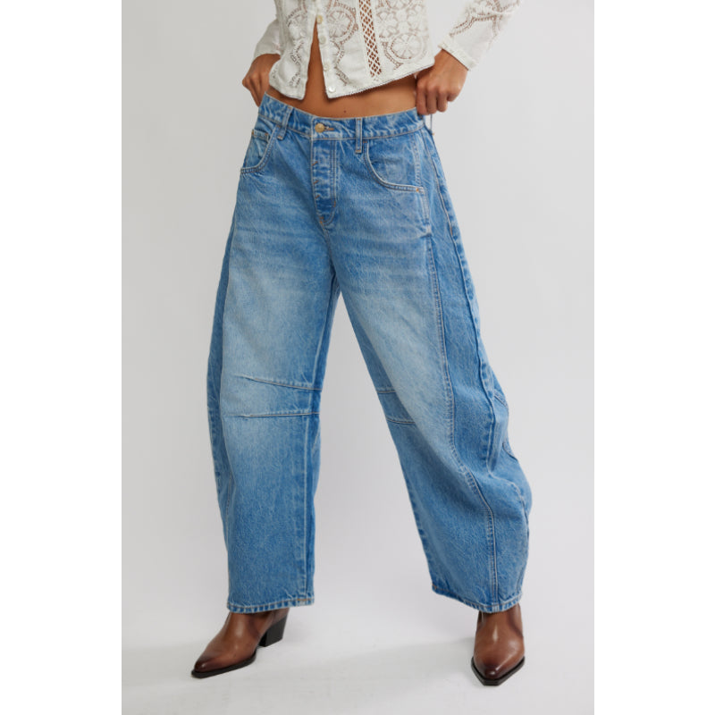 Free People Good Luck Jean Coupe Droite Taille Mi-Haute - Ultra Light Beam
