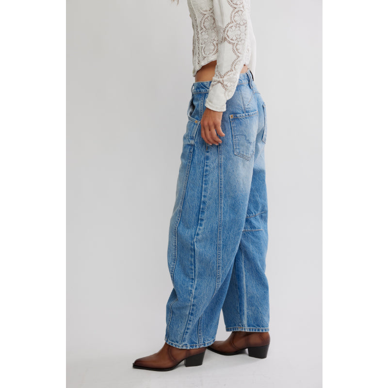 Free People Good Luck Jean Coupe Droite Taille Mi-Haute - Ultra Light Beam
