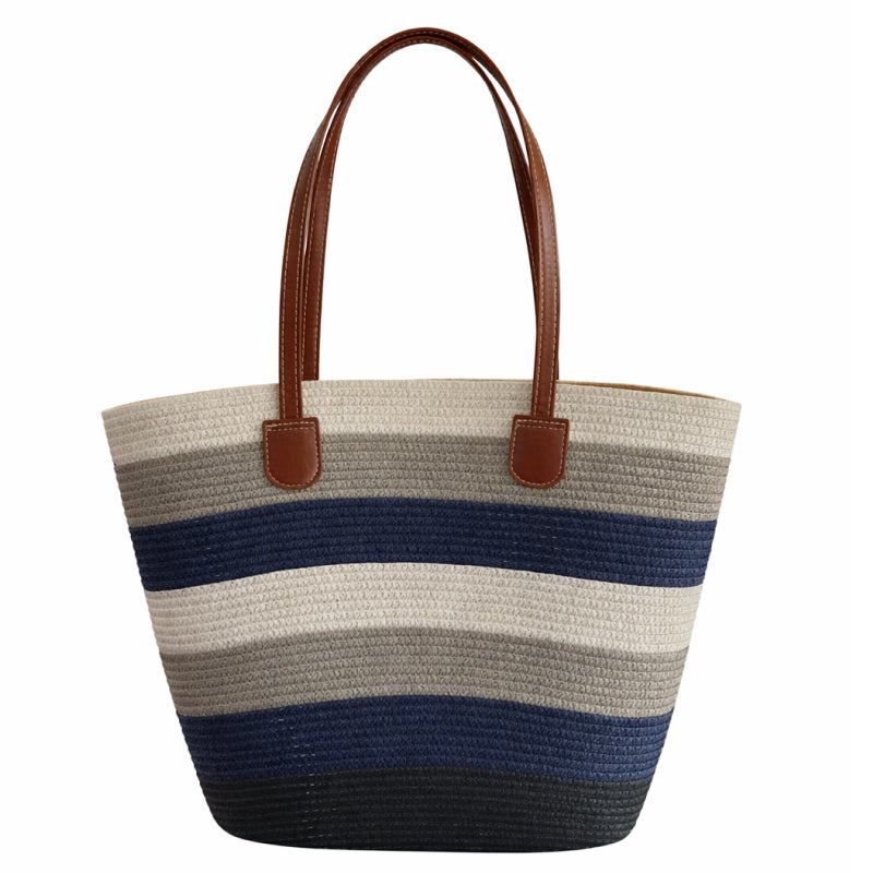 Sac de plage en paille rayé Essentials « Take It Outside »
