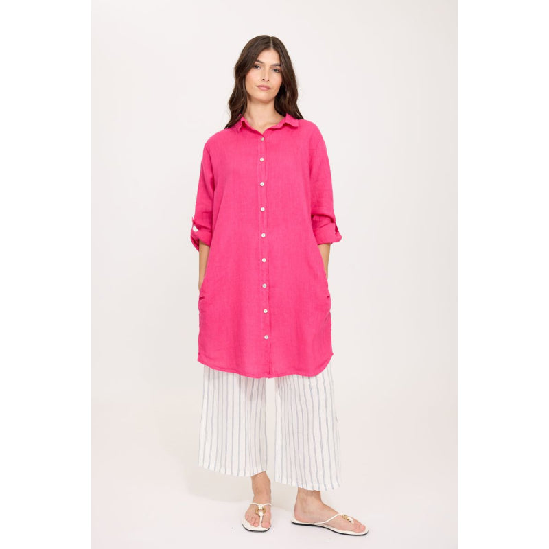Robe chemisier en lin pistache
