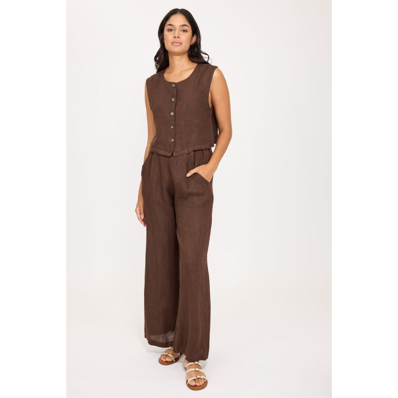 Pantalon taille haute en lin Pistache