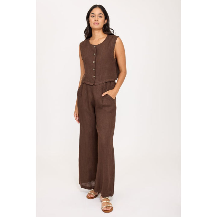 Pantalon taille haute en lin Pistache