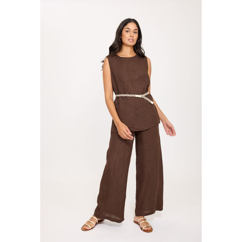 Pantalon taille haute en lin Pistache