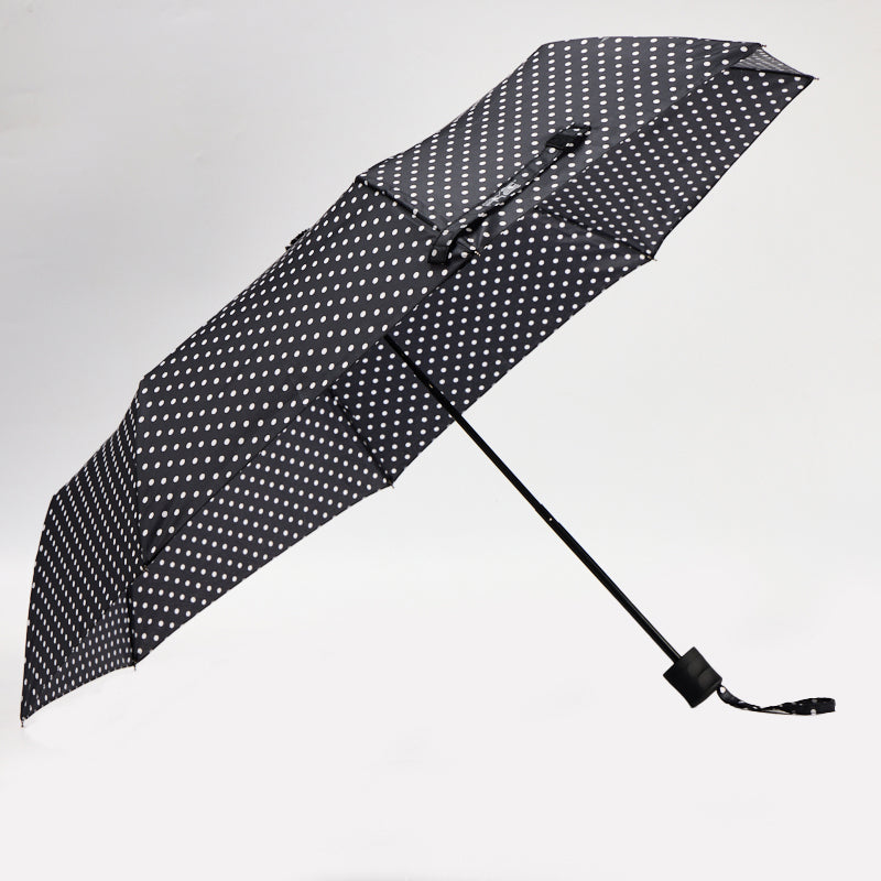 Black polka dot umbrella on a white background
