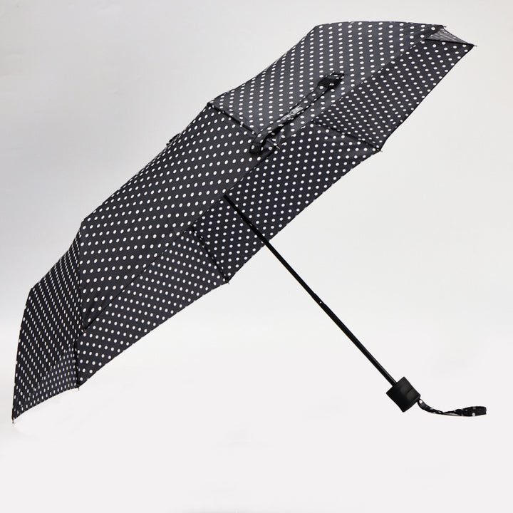 Black polka dot umbrella on a white background