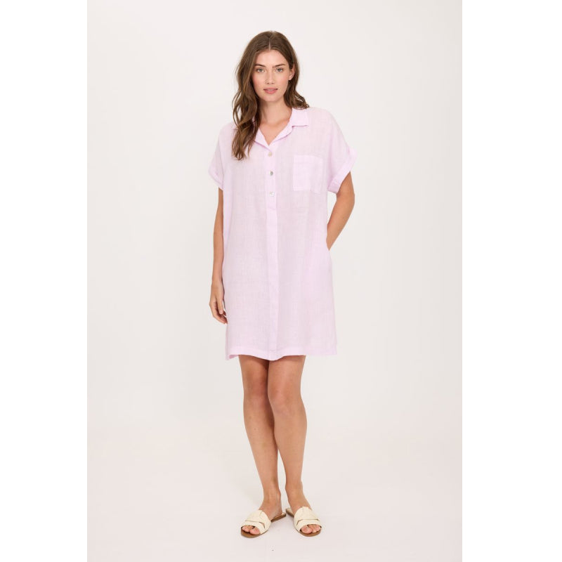 Robe Chemise en Lin Pistache avec Poche Plaquée