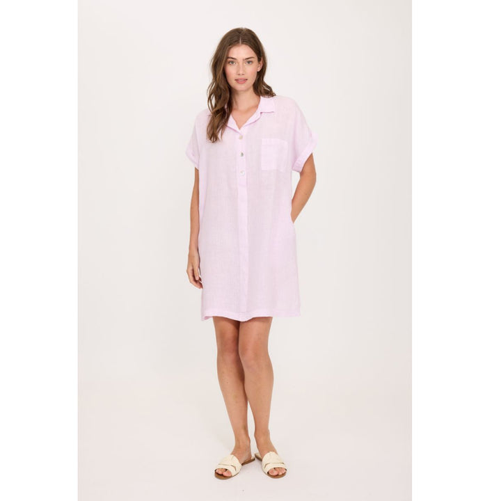 Robe Chemise en Lin Pistache avec Poche Plaquée