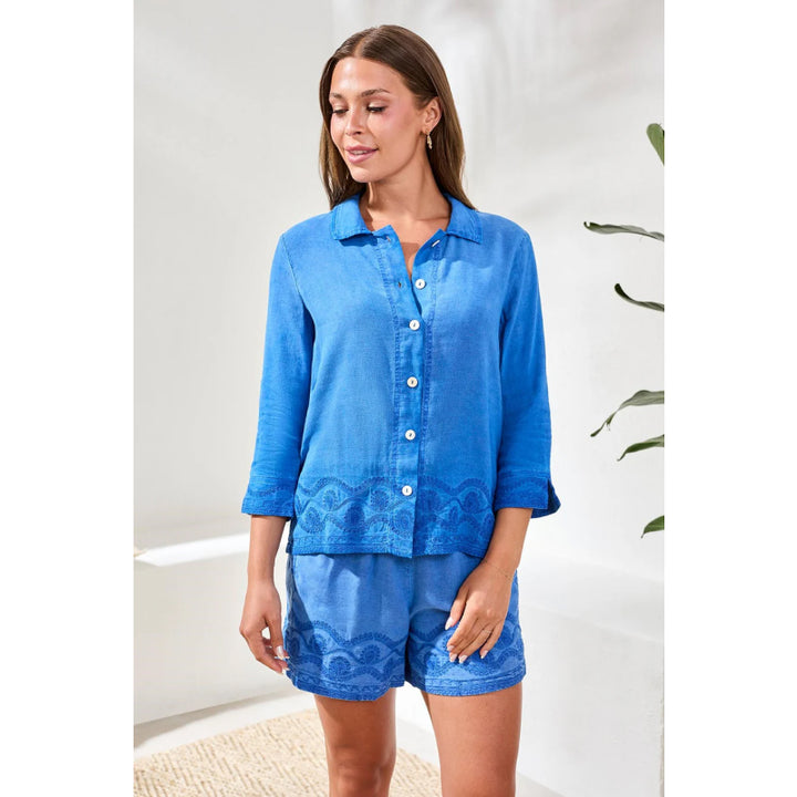 Tribal Crosshatch Embroidered Pull On Shorts