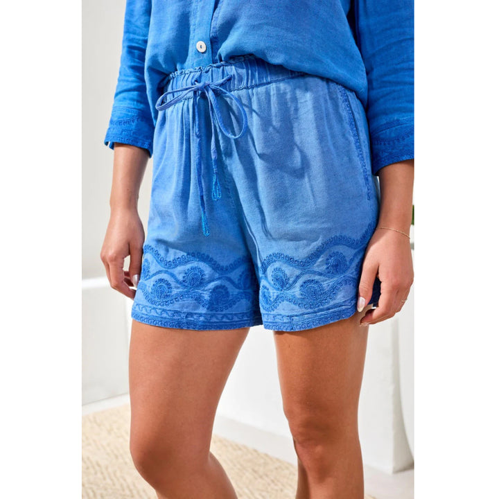 Tribal Crosshatch Embroidered Pull On Shorts