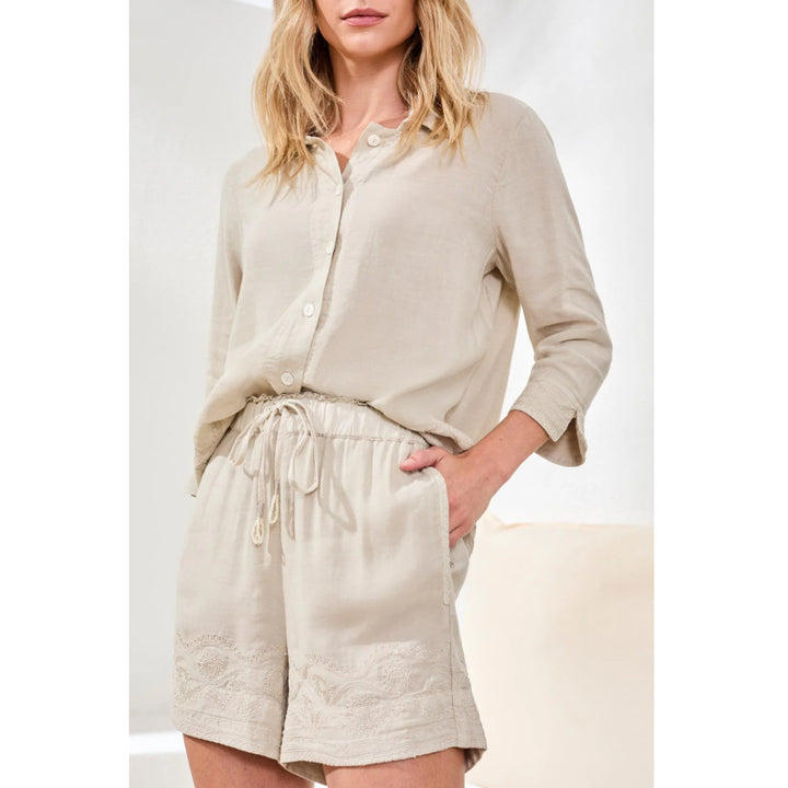 Tribal Crosshatch Embroidered Pull On Shorts