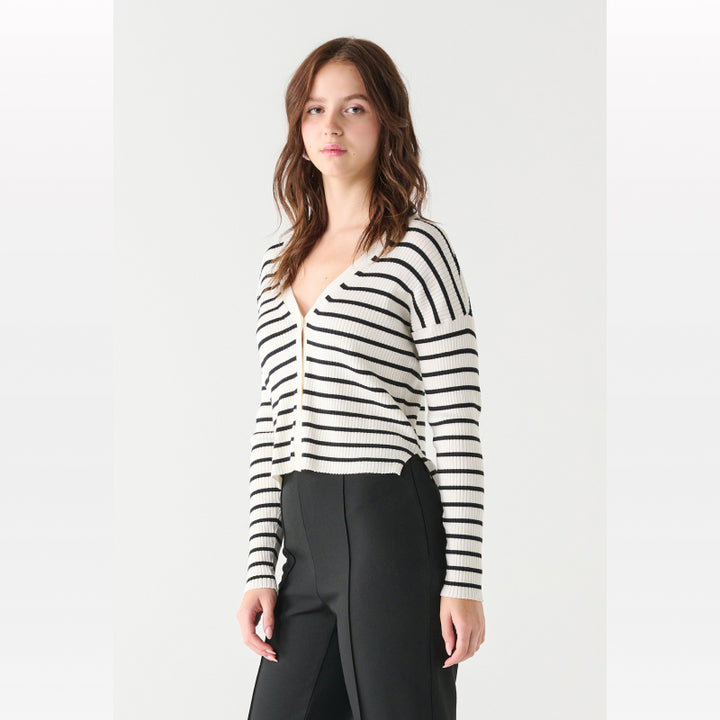 Black Tape Ribbed Stripe Cardigan