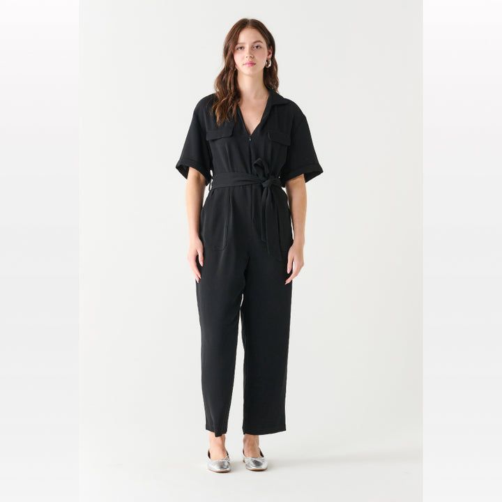 Black Tape Belted Utility Jumpsuit