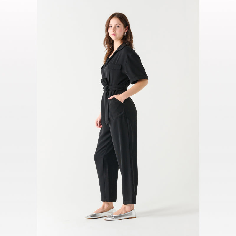 Black Tape Belted Utility Jumpsuit