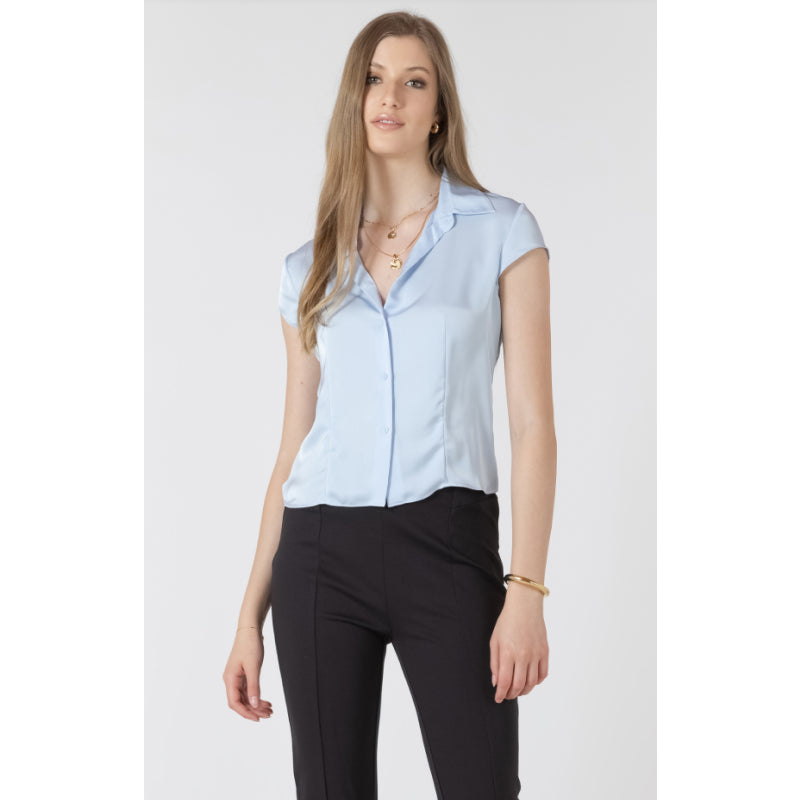 Chemisier texturé en tissu quadrillé avec patte de boutonnage sur le devant