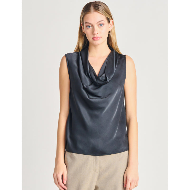 Black Tape Satin Cowl Neck Top